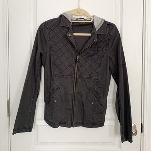 Express Grey Zip Up Hooded Canvas Jacket